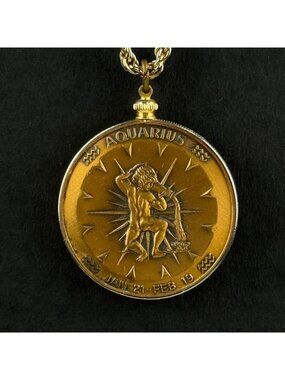 Vintage Aquarius Bronze Zodiac Medal Pendant